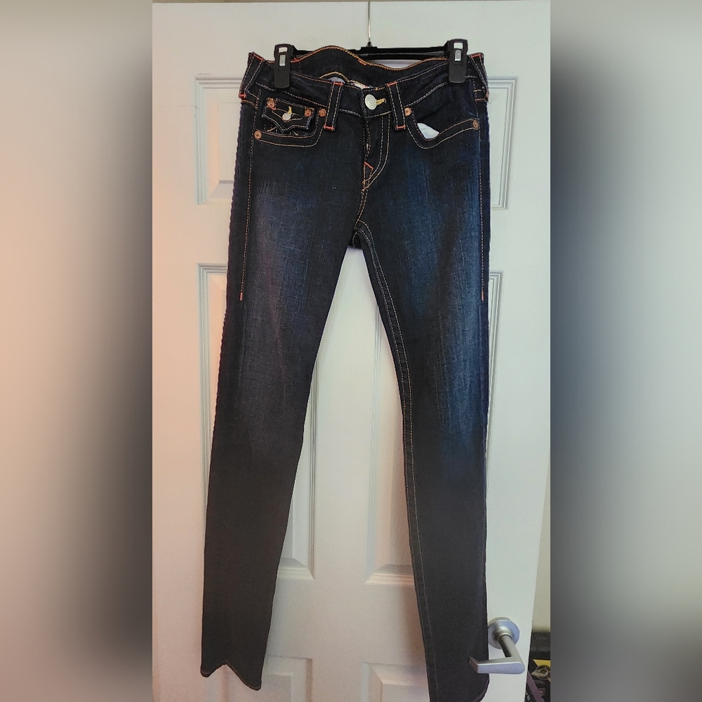 True Religion Skinny Jeans in Dark Blue with Contrasting Stitching